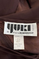 Extraordinary 1970s Yuki Brown Chiffon Caftan Dress w Open Shoulders & Incredible Sleeves