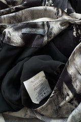 Outstanding Fall 2010 Alexander McQueen Gray Scale Print Silk Dress w Caped Sleeves & Trained Skirt