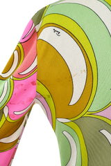 Prettiest 1960s Emilio Pucci Pale Pastel Curving Print Silk Jersey Dress w Contrasting Border