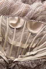 Prettiest Fall 2024 Atelier Prabal Gurung Look 7 Black Dotted Pale Nude Pinkish Net Strapless Dress w Full Skirts