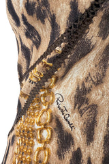 Sexiest 2003 Roberto Cavalli Laced Back Corset Leopard Print Silk Chiffon Dress w Stitched Panels