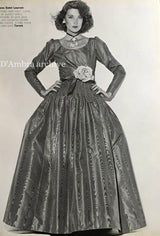 Fall 1974 Louis Mies Couture YSL Silk Taffeta Dress w Hand Embroidered Velvet Rose Detail