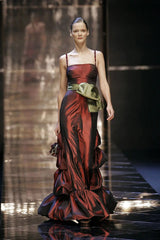 Gorgeous Fall 2005 Original Valentino Runway Look 67 Deep Oxblood Silk Dress w Tiered Ruffle Skirting