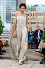 Dreamy Spring 2019 Oscar de la Renta by Laura Kim & Fernando Garcia Runway Look 57 Gold Silver Bead Caftan Dress