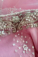 Prettiest 2000s Oscar de la Renta Strapless Pink Tulle Dress w Extensive Beadwork