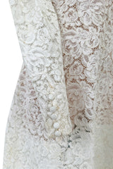 Heirloom Level Exquisite 1950s Handmade Couture White Lace Wedding Dress w a Matching Veil