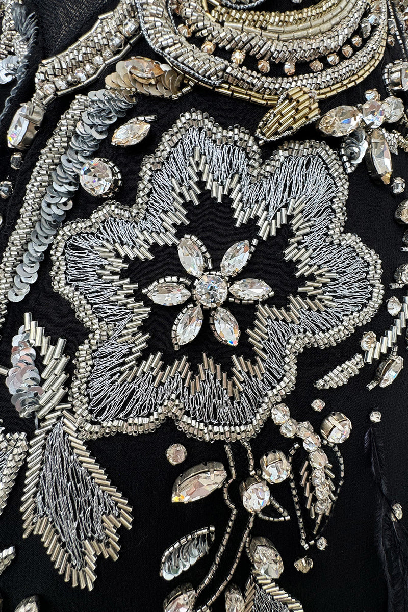 Amazing 2015 Roberto Cavalli Gold bead &sequin embellished silk and silk netFeather Dress