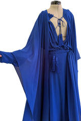 Superb Spring 2013 Yves Saint Laurent Hedi Slimane Debut Runway Blue Dress Silk Chiffon w Matching Cape & Sash