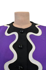 Spring 1980 Yves Saint Laurent & Ad Campaign Runway Purple Dress & Jacket Set w B&W Detailing