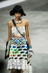 Hugely Documented Spring 2014 Chanel by Karl Lagerfeld Rainbow Print & Lace Runway Dress