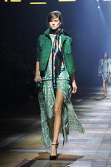Outstanding Spring 2014 Lanvin by Alber Elbaz Runway Metallic Green & Gold Dress w Ribbon Detailing