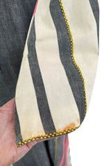 Fabulous 1960s Josefa Hand Muted Charcoal & Coral Cotton Caftan w Hand Embroidered Details