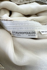 Exceptional 1970s George Stavropoulos Couture Bias Cut Grey Ribbon Silk Chiffon Dress w Sash