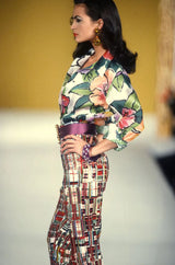 Stunning Spring 1992 Todd Oldham Runway Silk Organza Floral Top w Hand Painted Floral Design