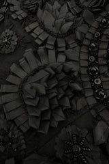 Spring 2008 Oscar De La Renta Black Embroidered Beaded Ribbon Work Floral Silk Organza Dress