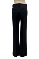 Chic Fall 2002 Yves Saint Laurent by Tom Ford Black Pant Suit w Velvet Trim & Curved Sleeves