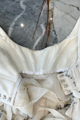 Important Fall 2003 Alexander McQueen 'Scanners" Runway Look 55 White Silk Corset Dress w Silver Sequins & Embroidery