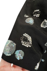 Fall 1979 Yves Saint Laurent Unlabled Haute Couture Black Silk Dress w Elaborate Sequin & Crystal Detailing