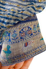 1960s Bloomingdales Label Royal Blue Silk Chiffon & Gold Thread Caftan