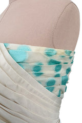 Dreamy Late 1960s Andre Laug Roma Alta Moda Couture Pale Turquoise Applied Dot Strapless Dress