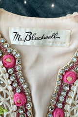 Exquisite 1960s Mr Blackwell One Off Highly Detailed & Embellished Ivory Sheath Dress