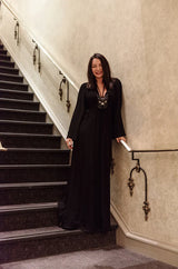 Amazing 1970 Ossie Clark 'Graduation' Deep Front Plunge Maxi Dress in a Red Moss Crepe