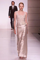 Extraordinary Spring 2001 Original Valentino Runway Look 73 Sequin Top & Ivory Silk Skirt Set