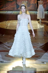 Fantastic Fall 2008 Roberto Cavalli Runway Look 38 Lace Cream Dress w Floral Shoulder Detail