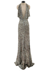 Incredible 2005 John Anthony Couture Runway Sample Hand Beaded & Sequin Plunge Dress