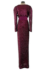 Fabulous 1960s Unlabeled Deep Burgundy Pink Fully Sequined Backless Dress