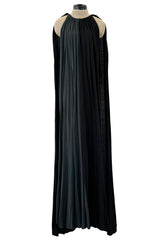 Dramatic Recent Chloe Black & Grey Jersey Dress w Floor Length Attached Cape Panels