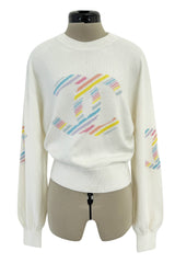 Gorgeous Cruise 2019 Chanel by Karl Lagerfeld Double C Rainbow Stripe Logo Sweater