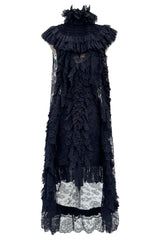 Extraordinary Fall 2008 Chanel by Karl Lagerfeld Blue Lace & Chiffon Dress & Cape Set