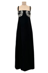 Sophisticated 1960s Donald Brooks Fine  Black Wool Crepe Dress w Elaborate Rhinestone Detailing