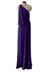 Late 1990s -Early 2000s Lanvin Draped Purple Jersey One Shoulder Dress