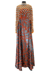 Ultra Rare 1990s Paco Rabanne Haute Couture Metallic Silver & Coral Dress w Chainlink Top & Headpiece