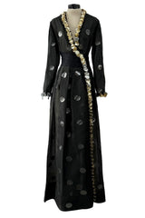 Fabulous 1960s Geoffrey Beene Black Silk Organza Dress w Metallic Gold & Silver Discs & Bead Detail