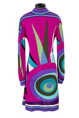 Bright 1960s Emilio Pucci Deep Fuchsia Pink & Primary Coloured Geometric Print Silk Jersey Dress