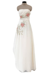 Dreamy Spring 2008 Christian Dior by John Galliano Ivory Silk Chiffon Dress w Hand Done Floral Embroidery