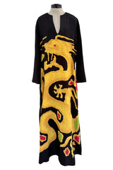 Pre-Fall 2022 Valentino by Pierpaolo Piccioli Black Silk Brilliant Dragon Printed Caftan Dress