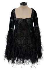 1990s Valentino Feather, Net & Sequin Micro Mini Cashmere Knit Dress