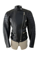 Vintage Celine by Phoebe Philo Black Leather Motorcycle Jacket w quilted Details & Silver Hardware