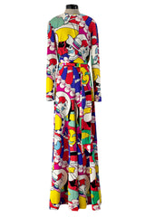 Incredible 1970s Lanvin by Jules-Francois Crahay Clown Print Wide Leg Jersey Jumpsuit