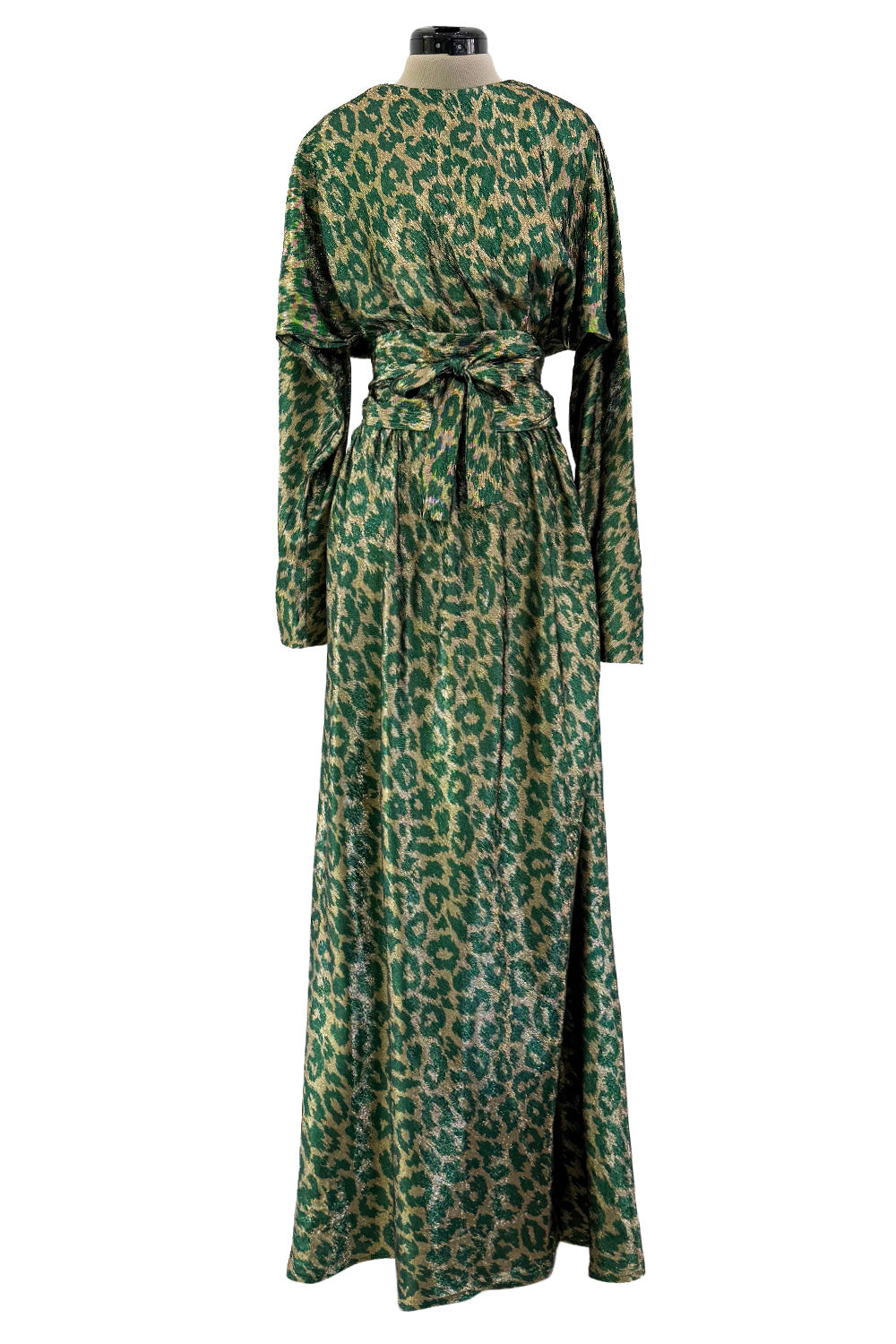 slim fit dress slacks 1978 Halston Couture Dark Green Velvet & Ivory Silk Ruffle Gown main image 0