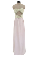 Phenomenal Spring 1991 Original Valentino Runway Pale Pink & Pastel Green Strapless Cut Out Dress