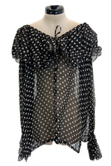 Well Documented Spring 1980 Yves Saint Laurent Black & White Polka Dot Silk Chiffon Top