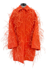 Fall 2019 Valentino by Pierpaolo Piccioli Orange Wool & Feather Coat