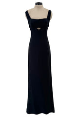 Dreamy 1990s Gianni Versace Couture Black Sculpted & Sleek Minimalist Dress w Front Cut Outs