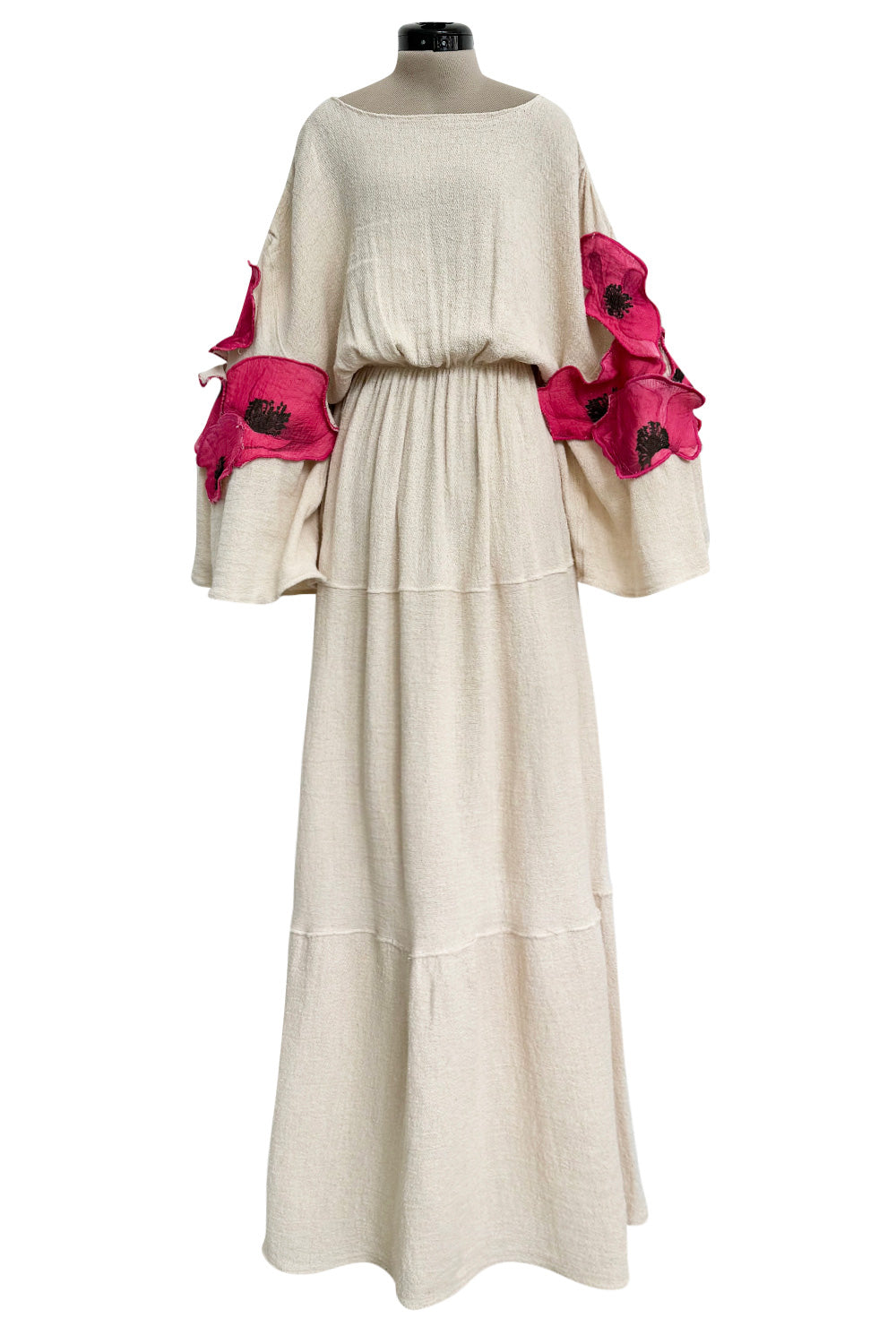 Gorgeous 1970s Unlabeled Raw Natural Cotton Dress w Huge Pink Floral A – Shrimpton Couture