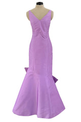 Prettiest 1990s Isaac Mizrahi Pale Pastel Lavender Silk Dress w Flared Skirt & Back Bow